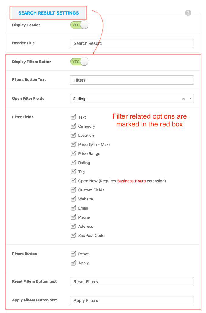 Customizing Search Result Filters from the Search Settings Page