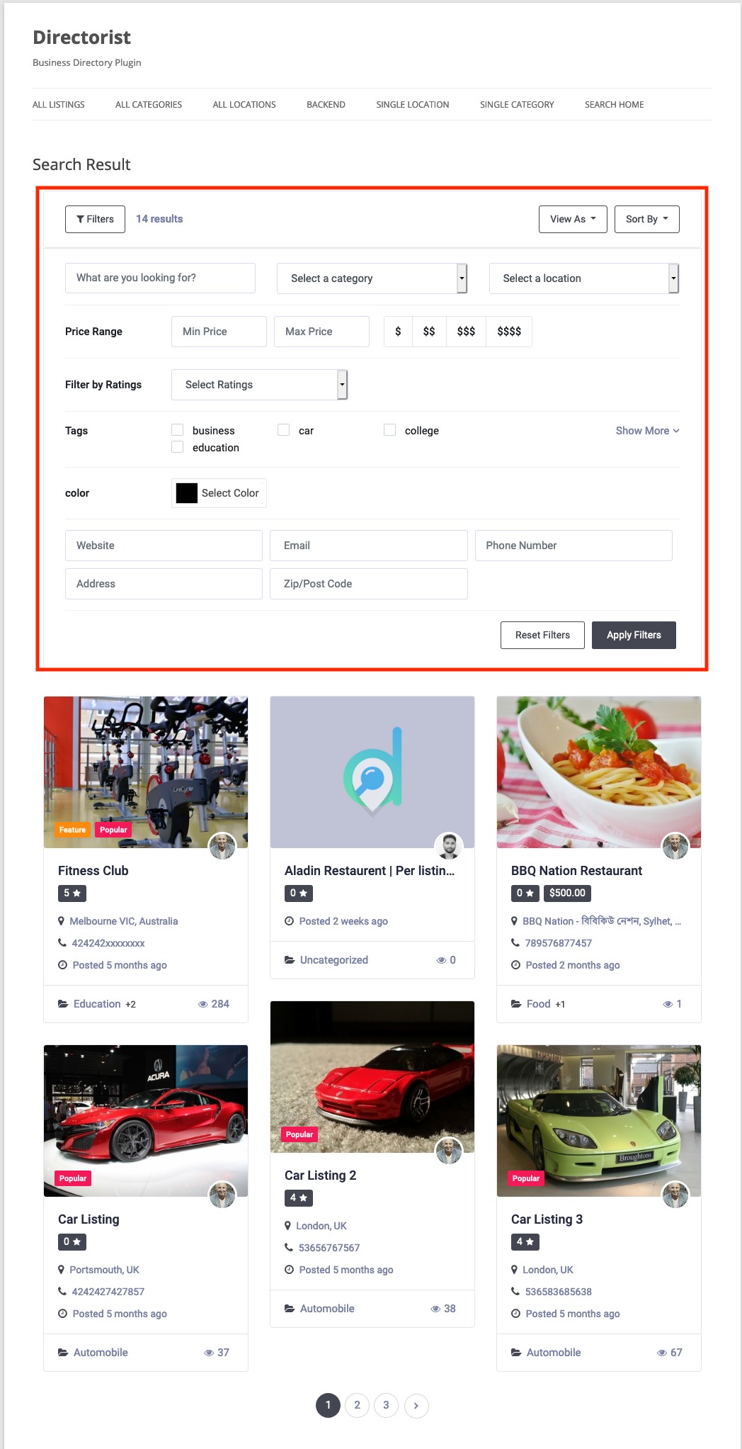 Filter in the Search Result Page