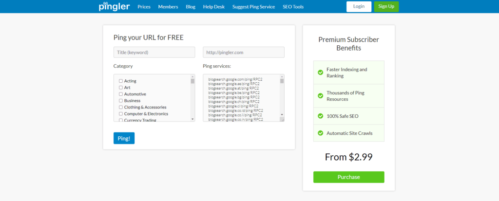 Free Ping Submission Sites